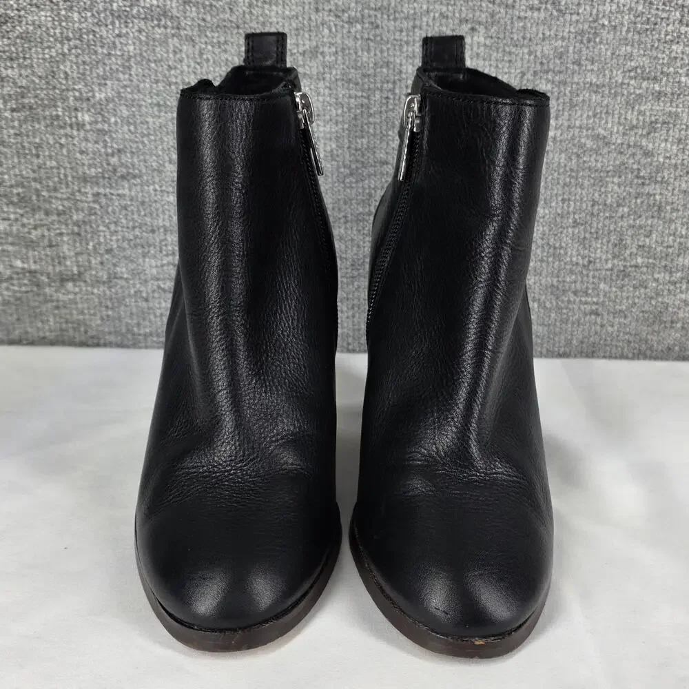 COACH HEWES BLACK LEATHER ANKLE BOOT SIDE ZIP WOOD HEEL WOMEN'S SIZE 5B A6841